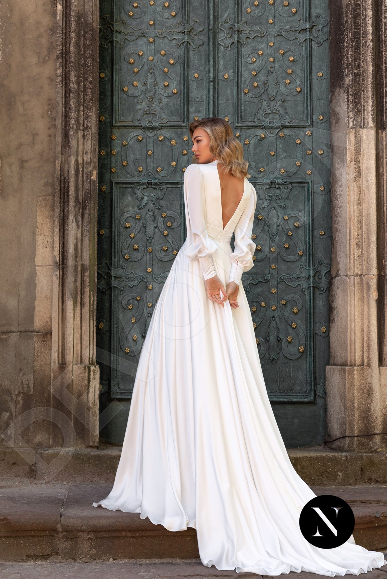 Anais Open back A-line Long sleeve Wedding Dress Back