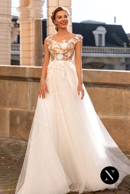 Bijou Full back A-line Short/ Cap sleeve Wedding Dress Front
