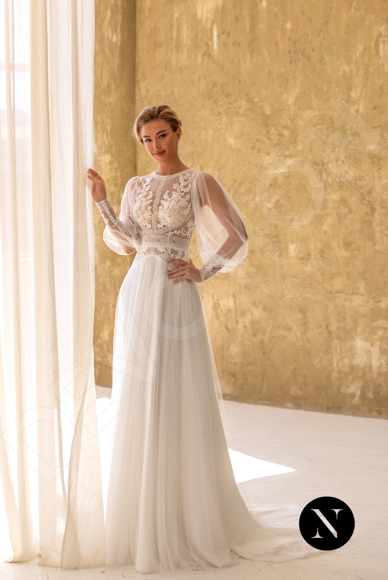 Celina A-line Jewel Milk Wedding dress