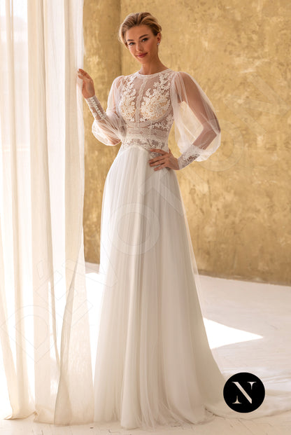 Celina Full back A-line Long sleeve Wedding Dress Front