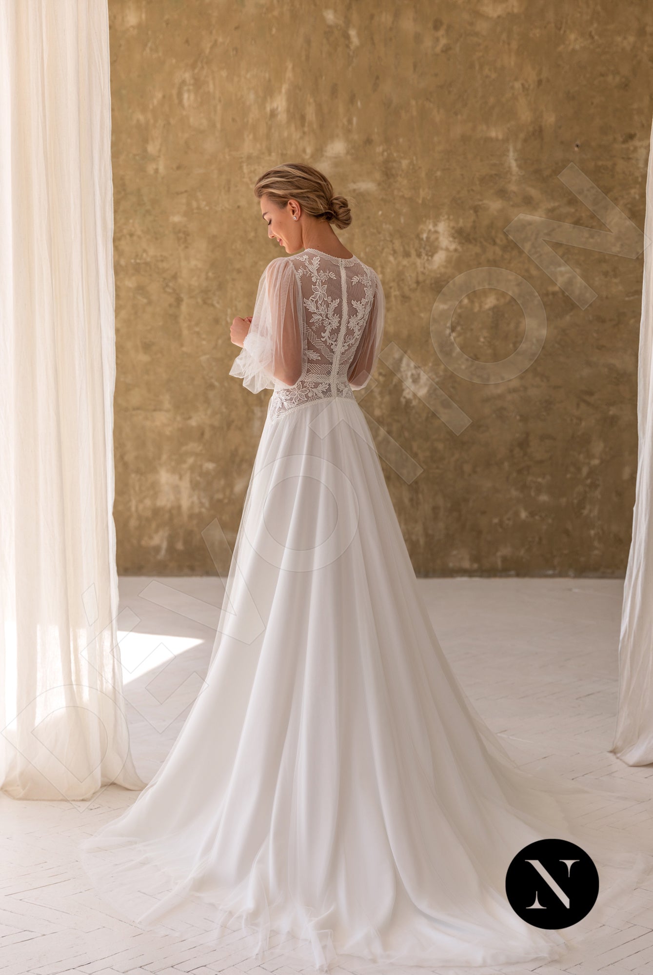 Celina Full back A-line Long sleeve Wedding Dress Back