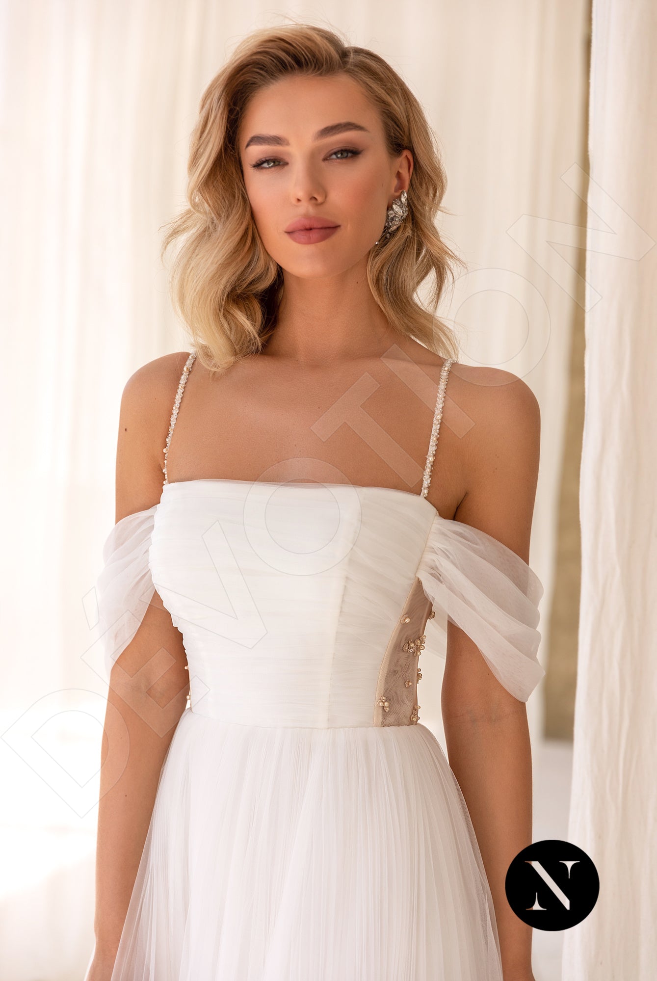 Ines A-line Straight across Milk Wedding dress