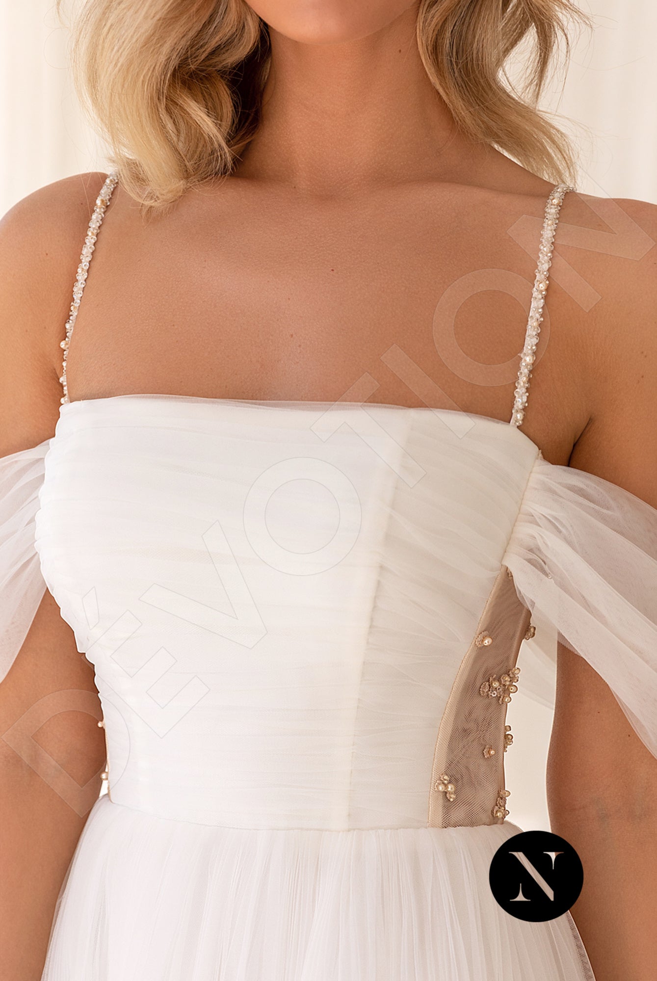 Ines A-line Straight across Milk Wedding dress