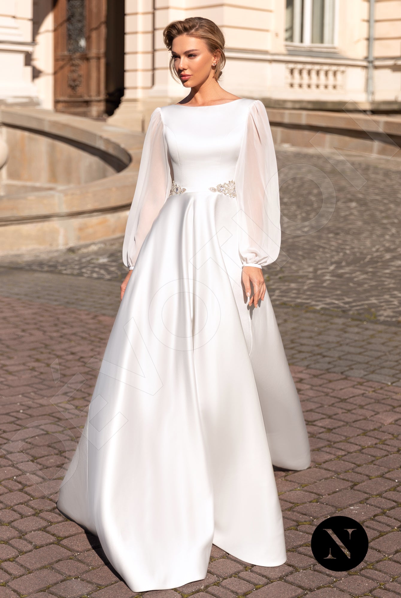 Marlena Open back A-line Long sleeve Wedding Dress Front