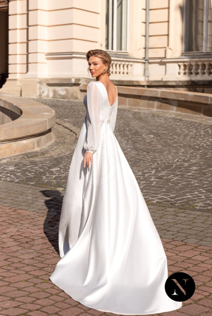 Marlena Open back A-line Long sleeve Wedding Dress Back