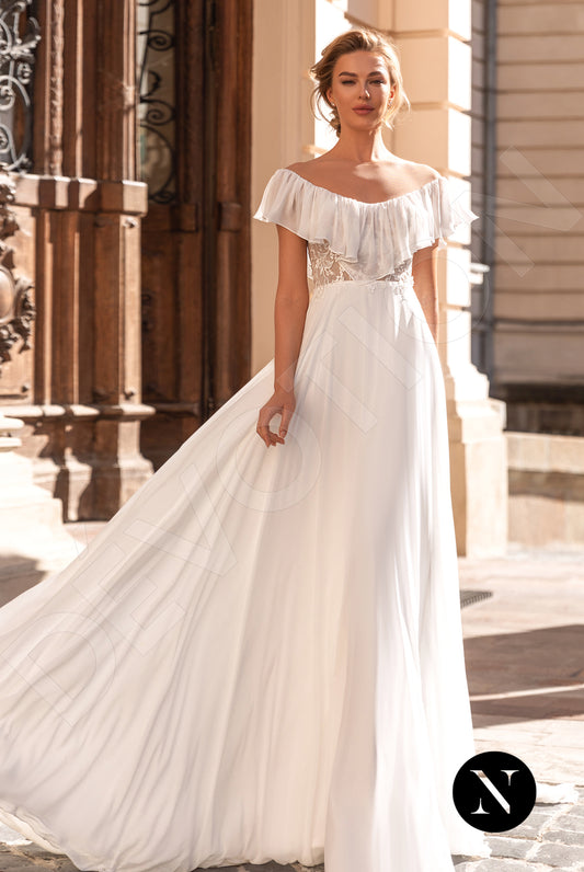 Meline A-line Off-shoulder/Drop shoulders Milk Wedding dress