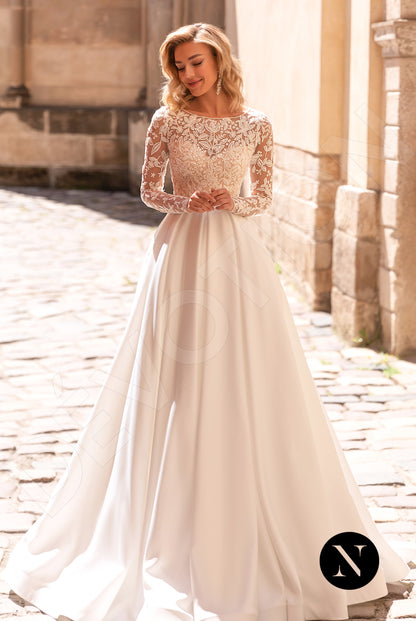 Neva Full back A-line Long sleeve Wedding Dress Front