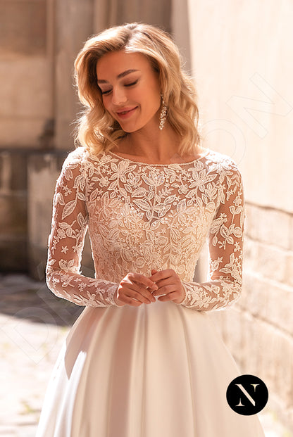 Neva Full back A-line Long sleeve Wedding Dress 4