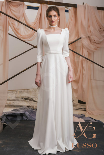 Parisa Open back A-line 3/4 sleeve Wedding Dress Front