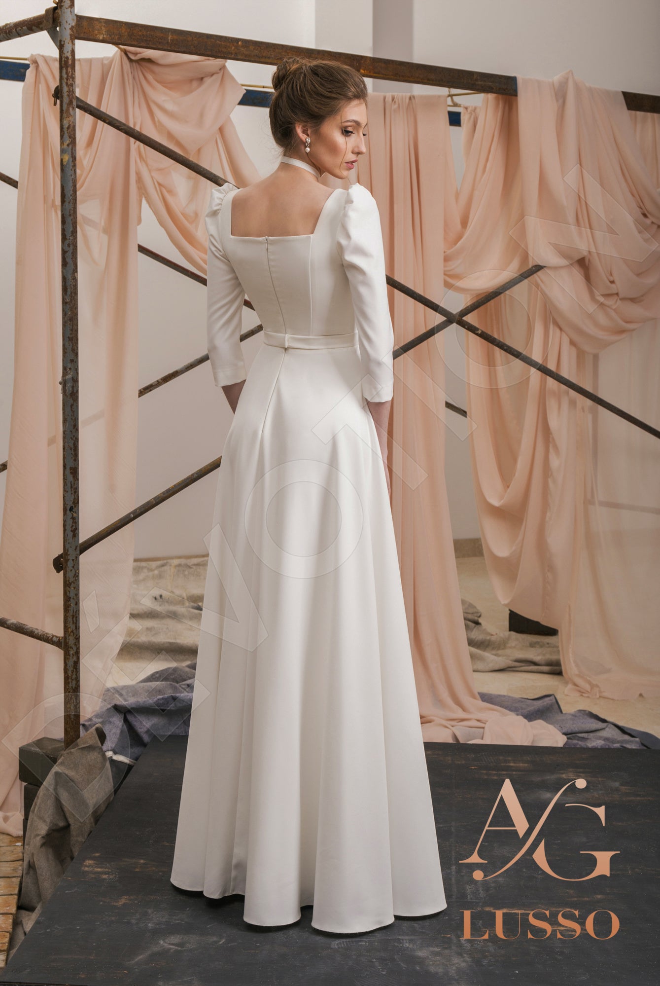 Parisa Open back A-line 3/4 sleeve Wedding Dress Back