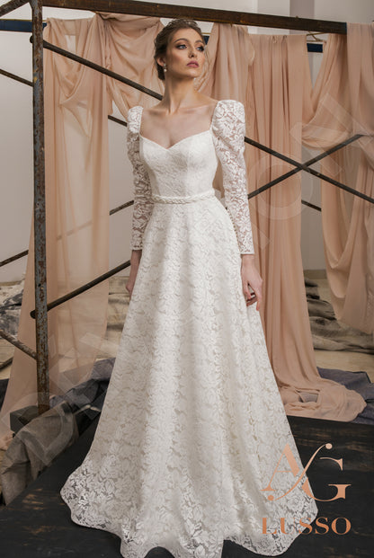 Stephany Open back A-line Long sleeve Wedding Dress Front