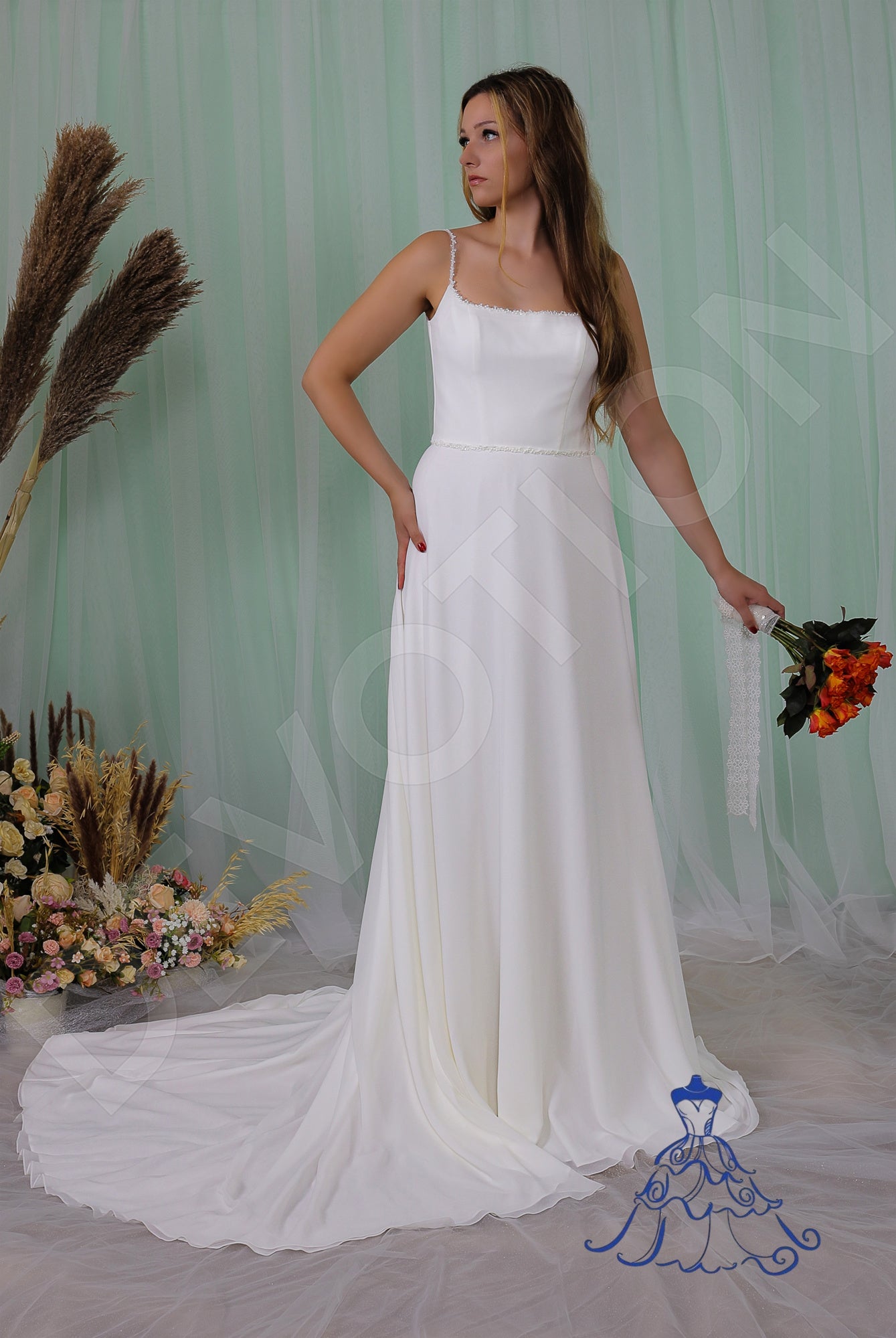 Nova A-line Straight across Ivory Wedding dress