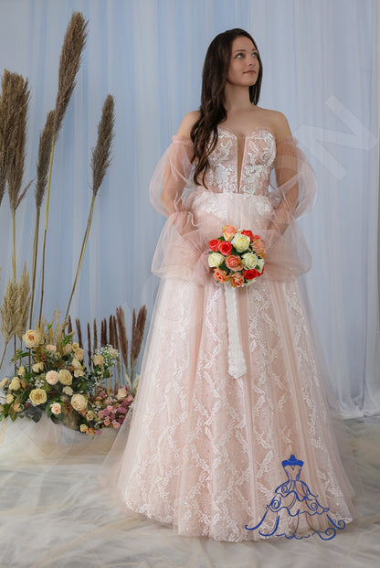 Leandra Open back A-line Detachable sleeves Wedding Dress 9