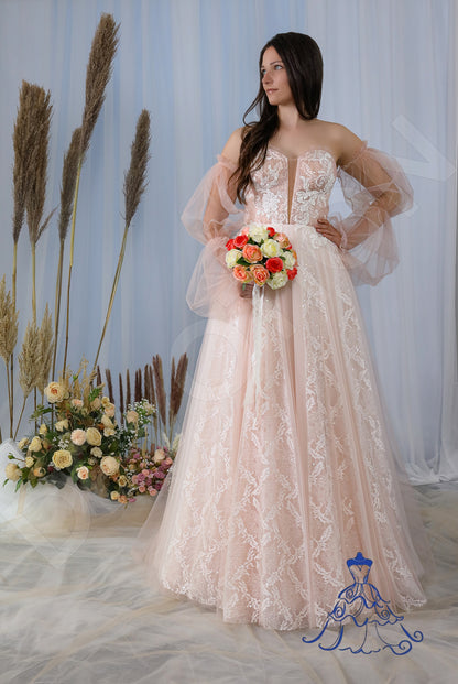 Leandra Open back A-line Detachable sleeves Wedding Dress 11