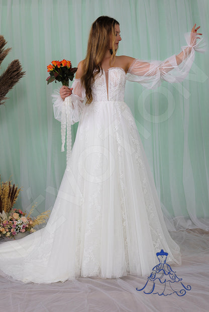 Leandra Open back A-line Detachable sleeves Wedding Dress 4