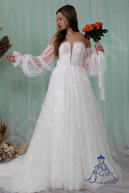 Leandra Open back A-line Detachable sleeves Wedding Dress 5