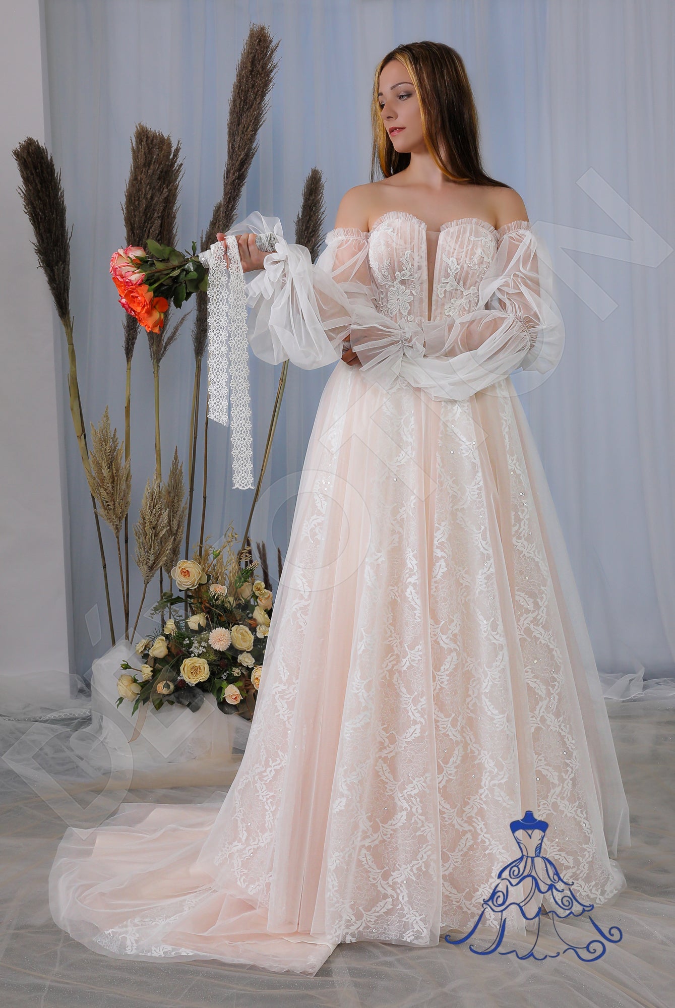 Leandra Open back A-line Detachable sleeves Wedding Dress 6