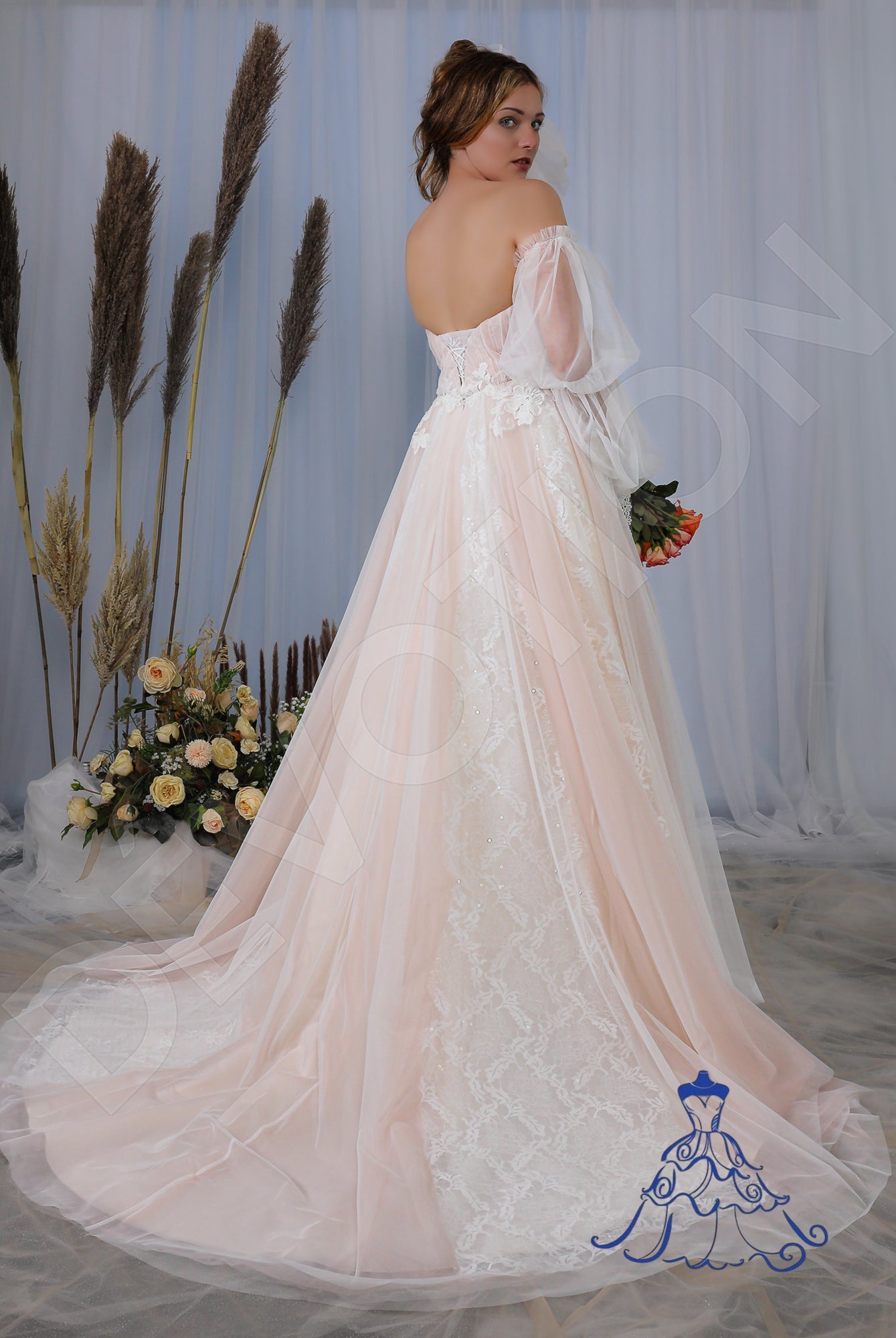 Leandra Open back A-line Detachable sleeves Wedding Dress 7