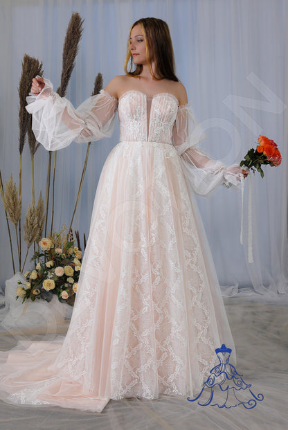 Leandra Open back A-line Detachable sleeves Wedding Dress 8