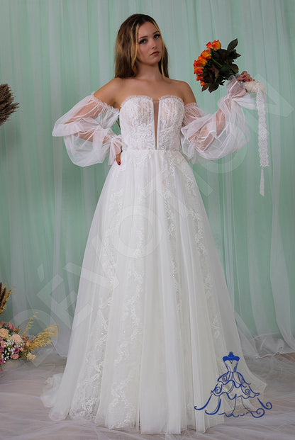Leandra Open back A-line Detachable sleeves Wedding Dress Front