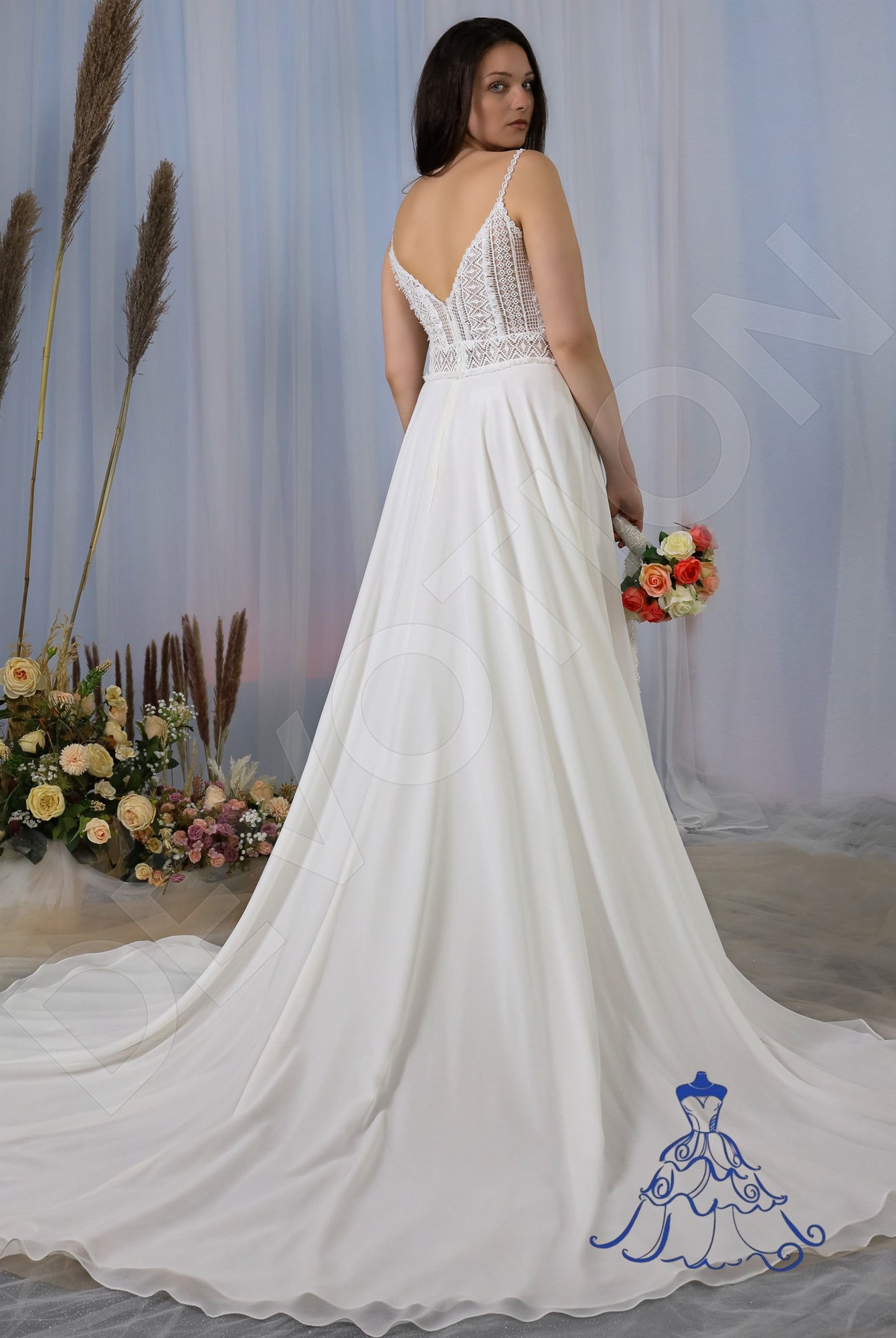Tiara Open back A-line Straps Wedding Dress Back