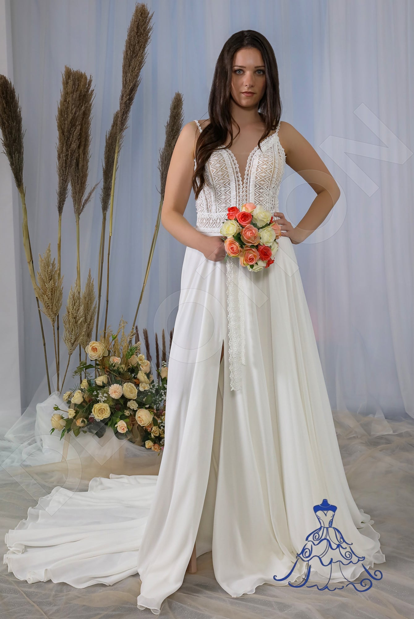 Tiara Open back A-line Straps Wedding Dress 4