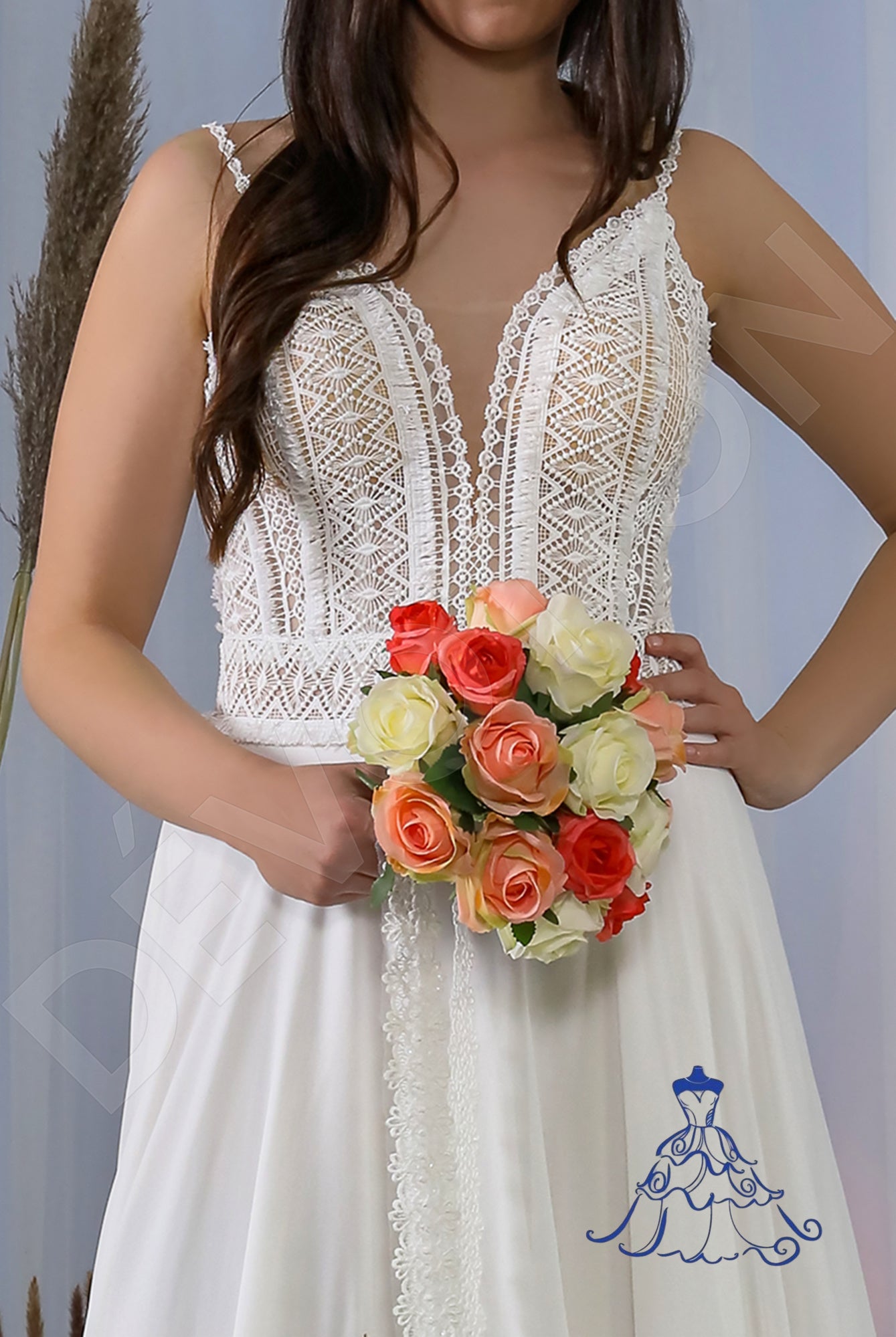 Tiara Open back A-line Straps Wedding Dress 7