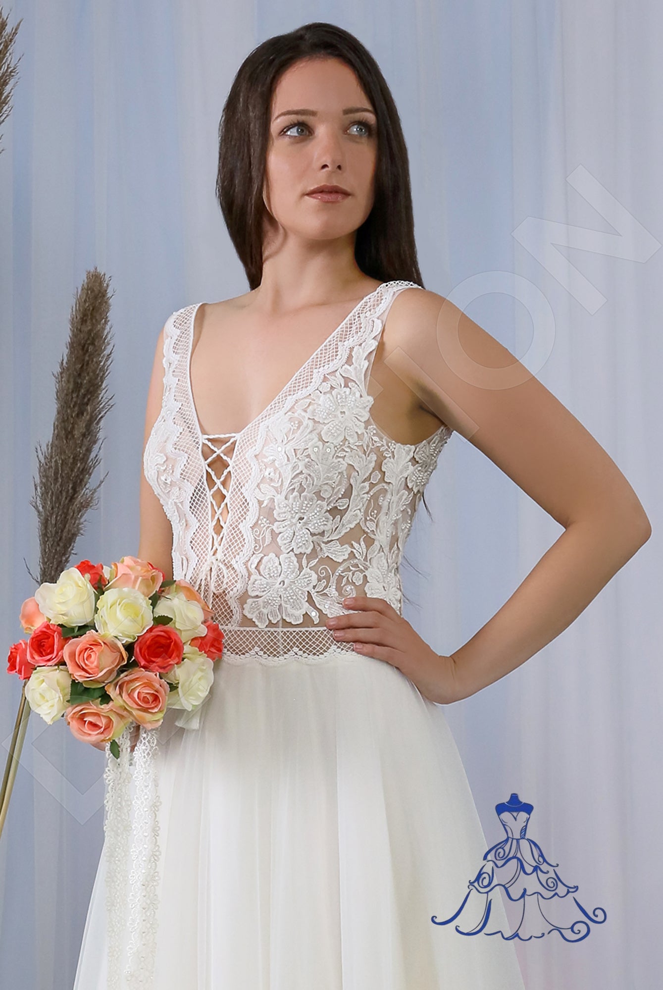 Maja A-line Deep V-neck Ivory Wedding dress