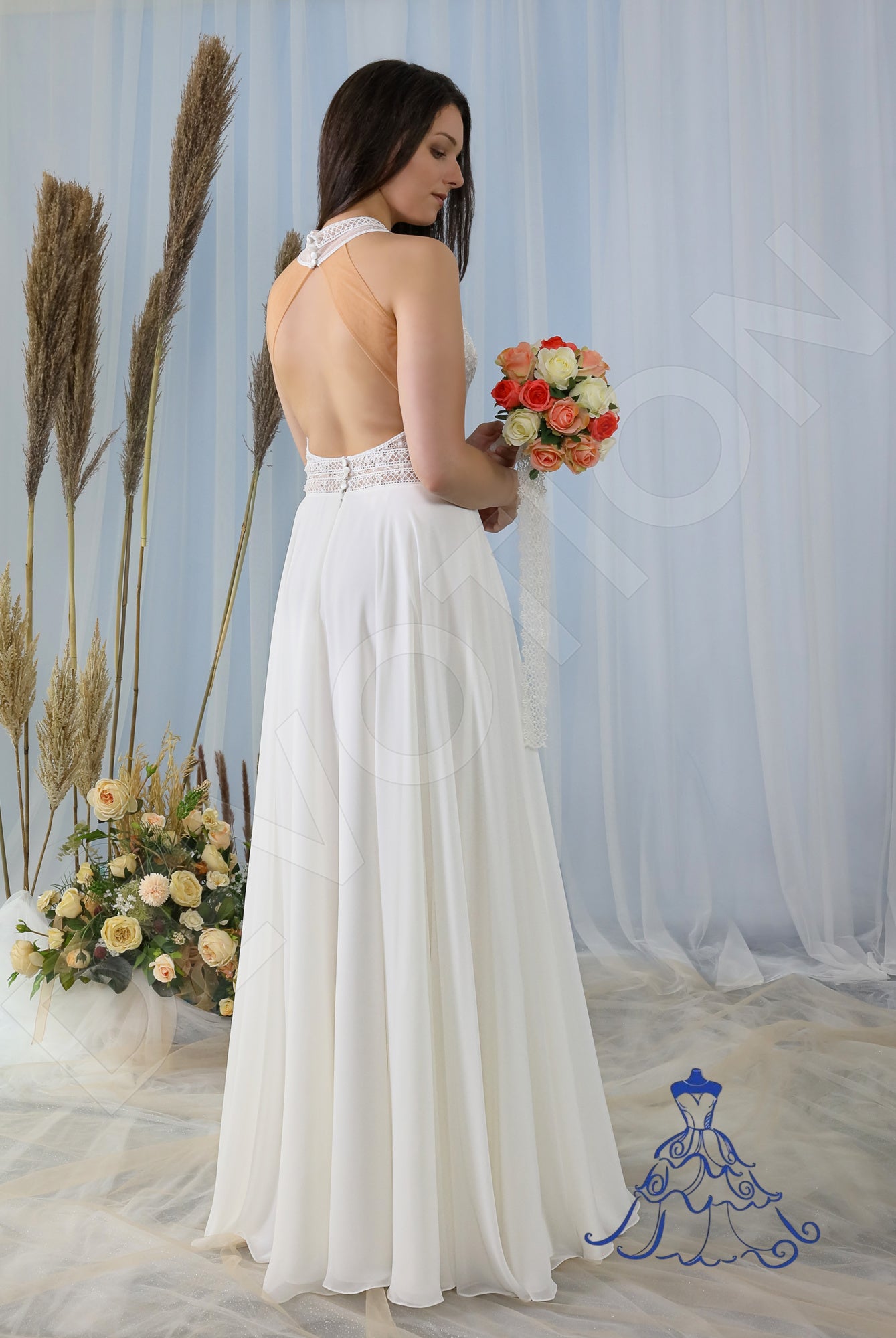 Elisa Open back A-line Sleeveless Wedding Dress Back