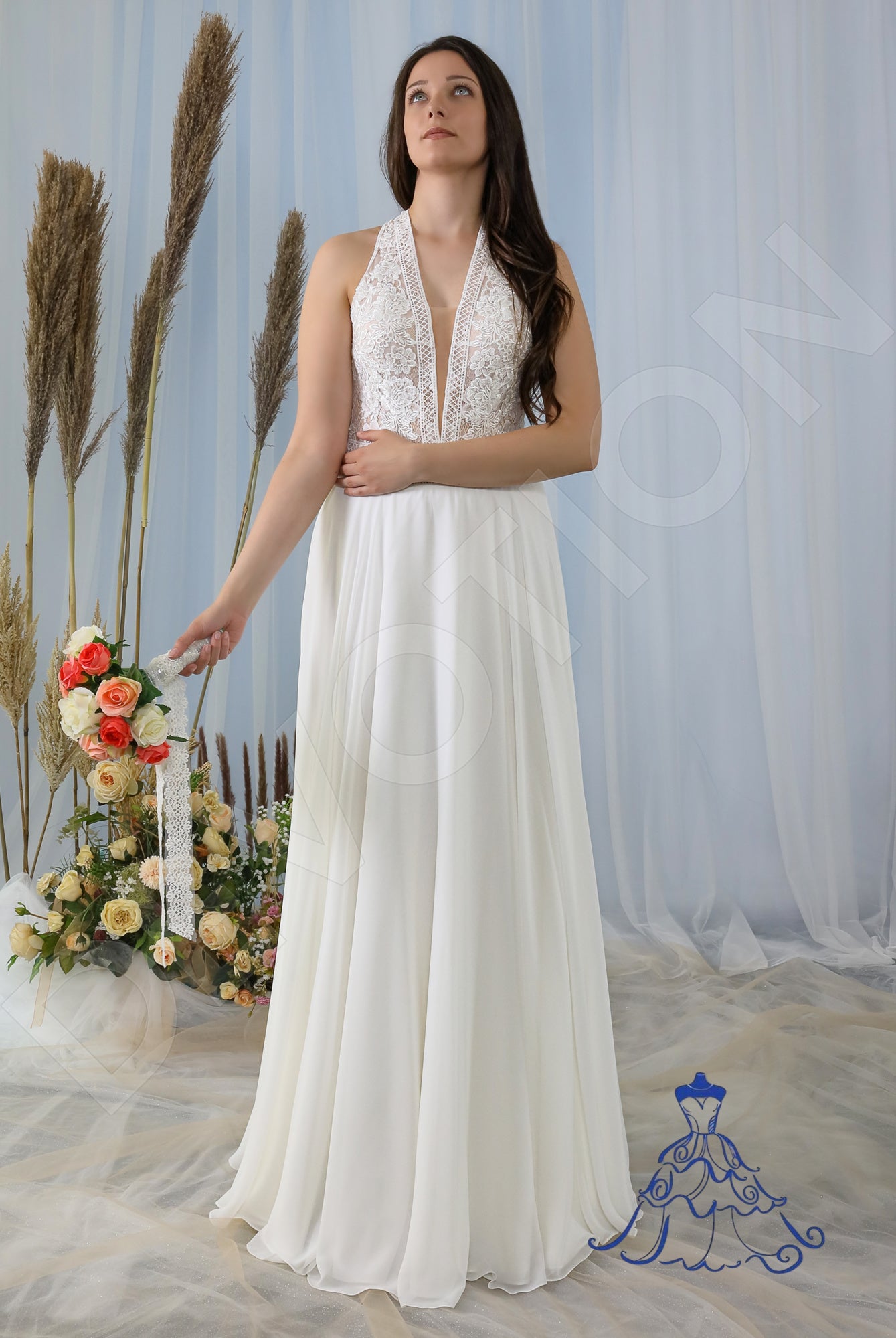 Elisa A-line Deep V-neck Ivory Wedding dress