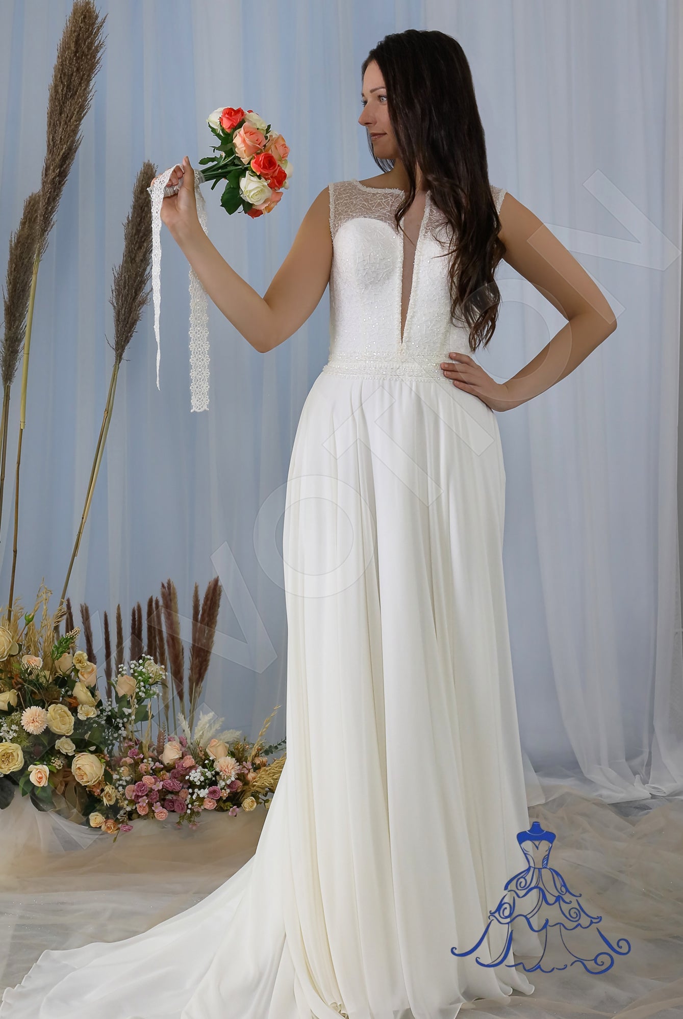 Jola A-line Boat/Bateau Ivory Wedding dress