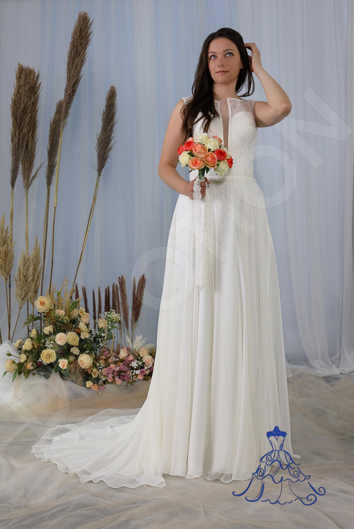 Jola A-line Boat/Bateau Ivory Wedding dress