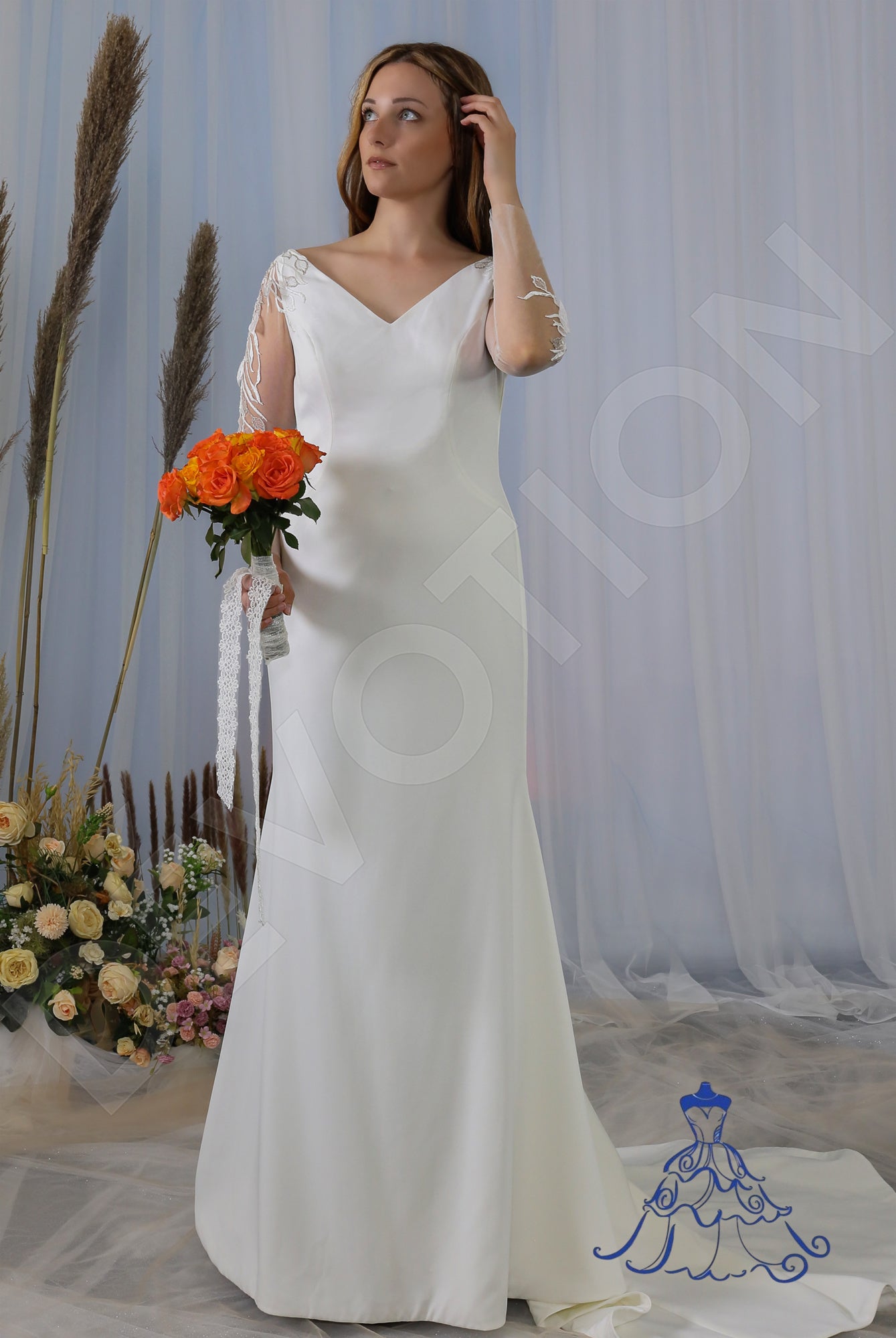 Hilde Full back Trumpet/Mermaid Long sleeve Wedding Dress Front