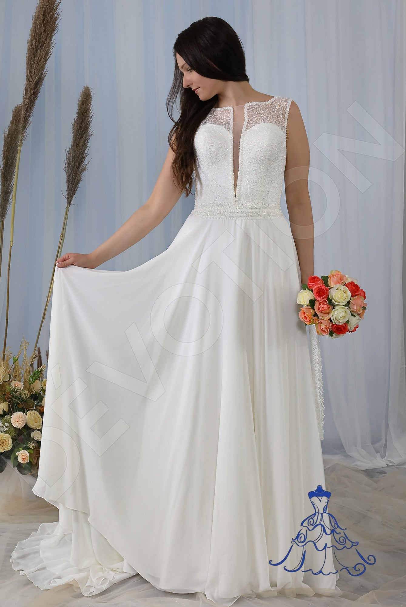 Jola Full back A-line Sleeveless Wedding Dress Front