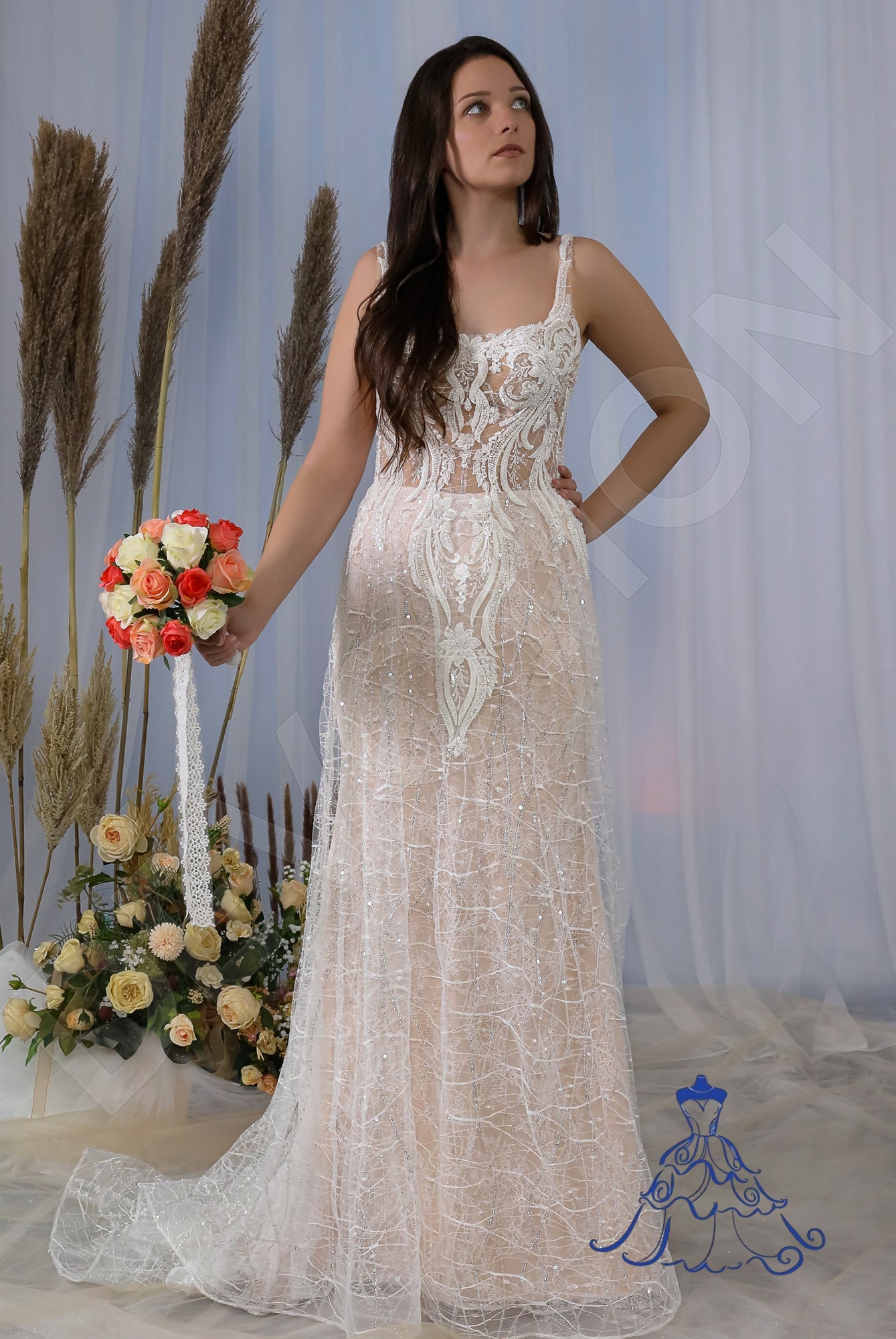 Suna Trumpet/Mermaid Square Ivory Nude Wedding dress