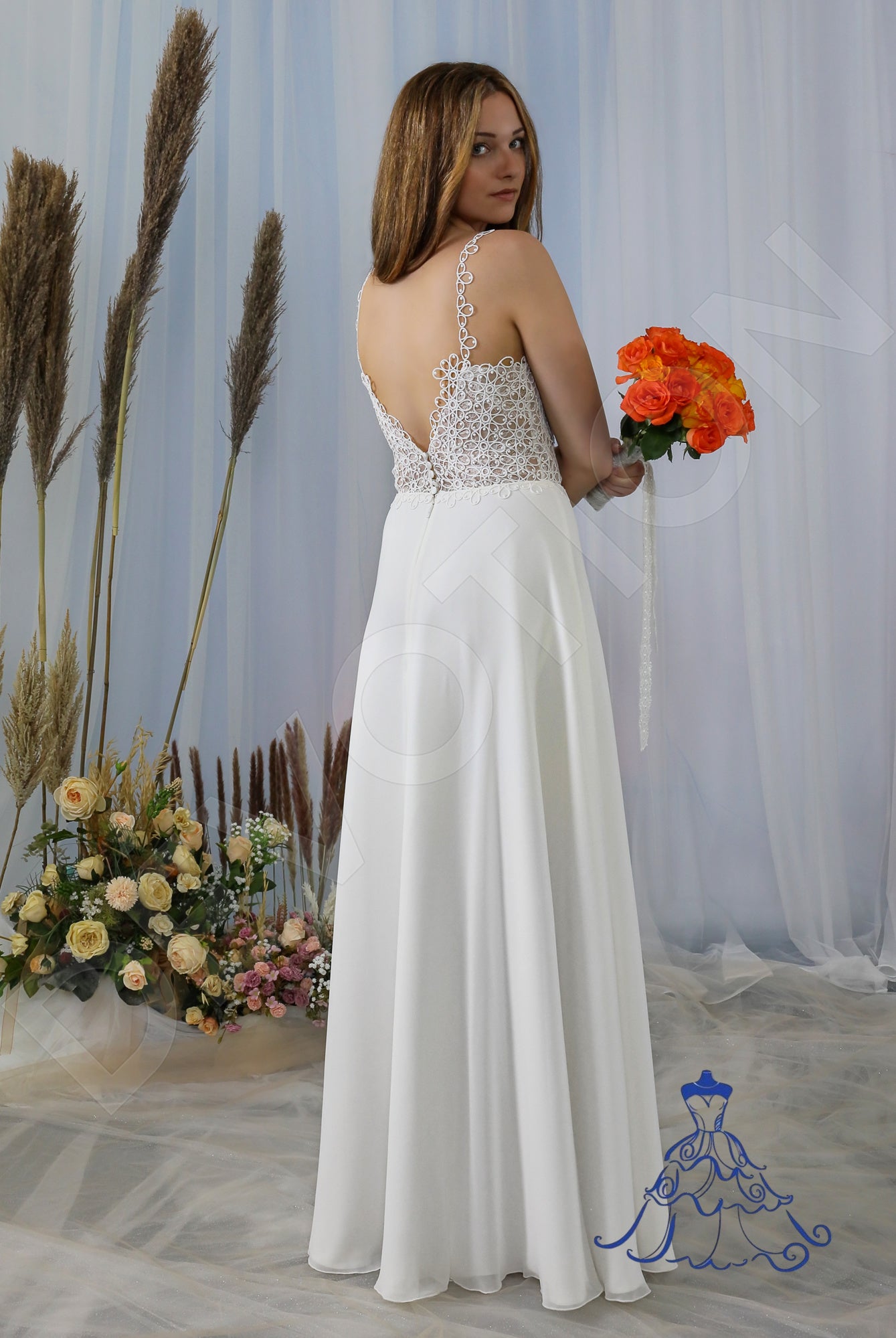 Ronja A-line Deep V-neck Ivory Wedding dress
