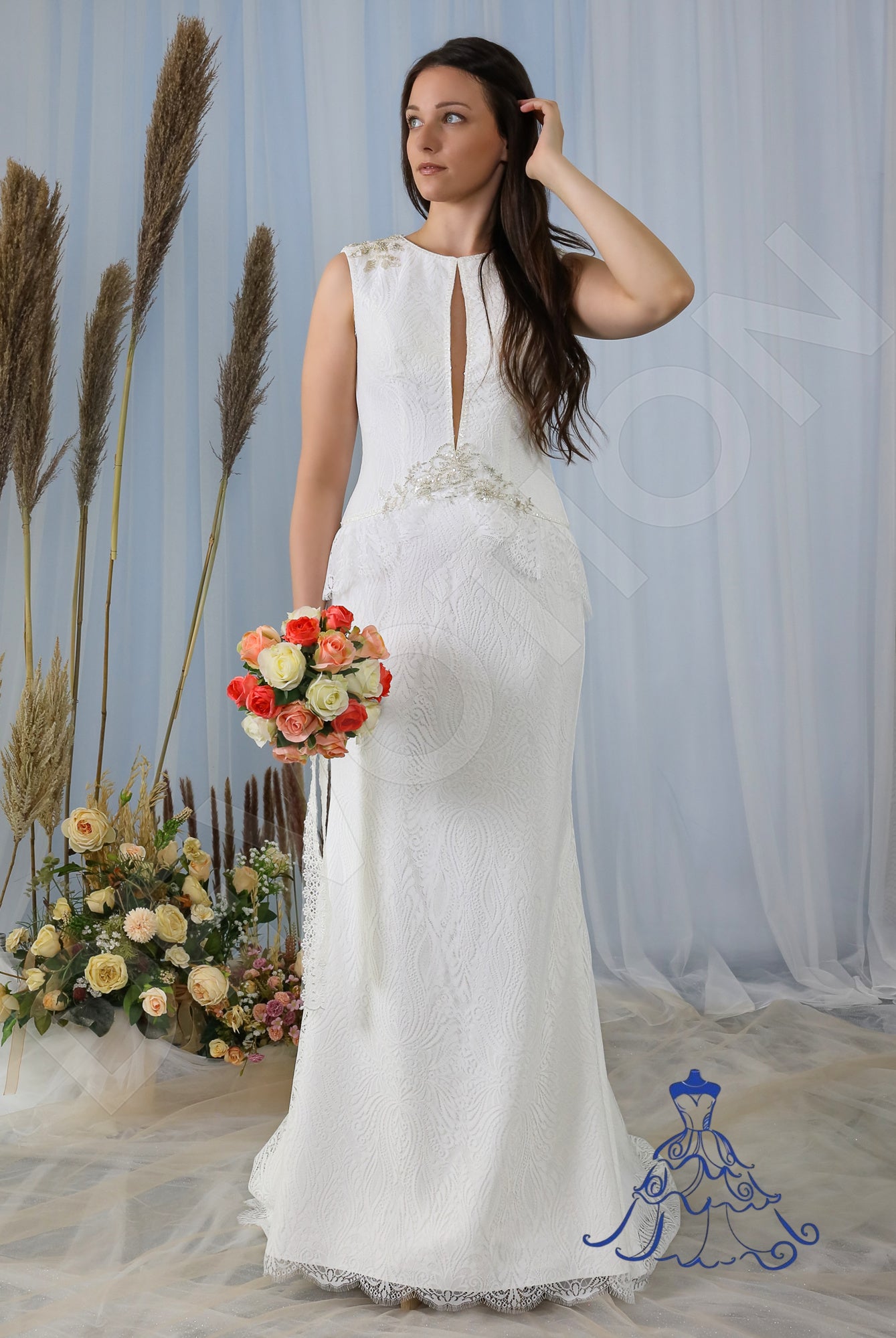 Maila Full back Trumpet/Mermaid Sleeveless Wedding Dress Front