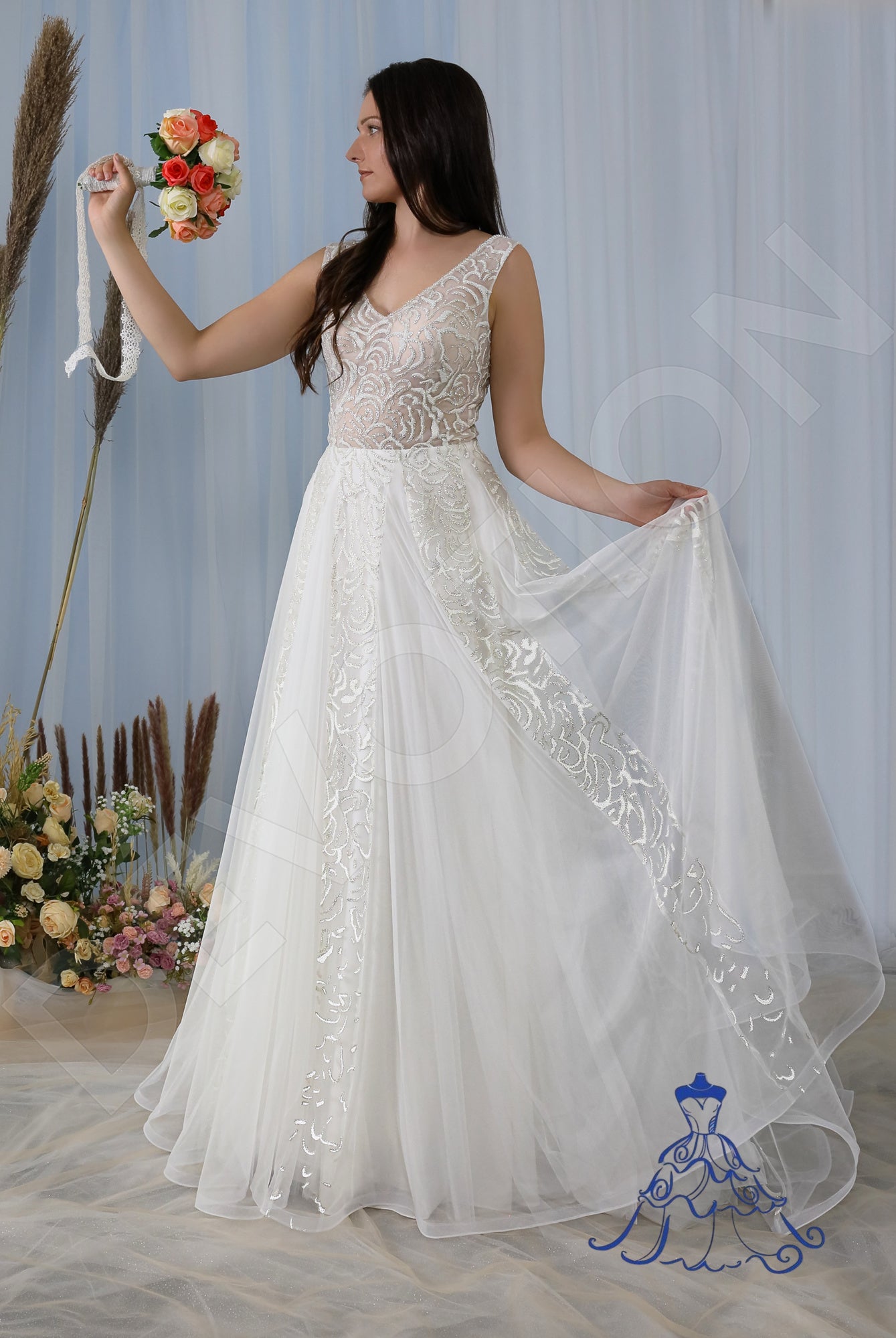 Meva A-line V-neck Ivory Wedding dress