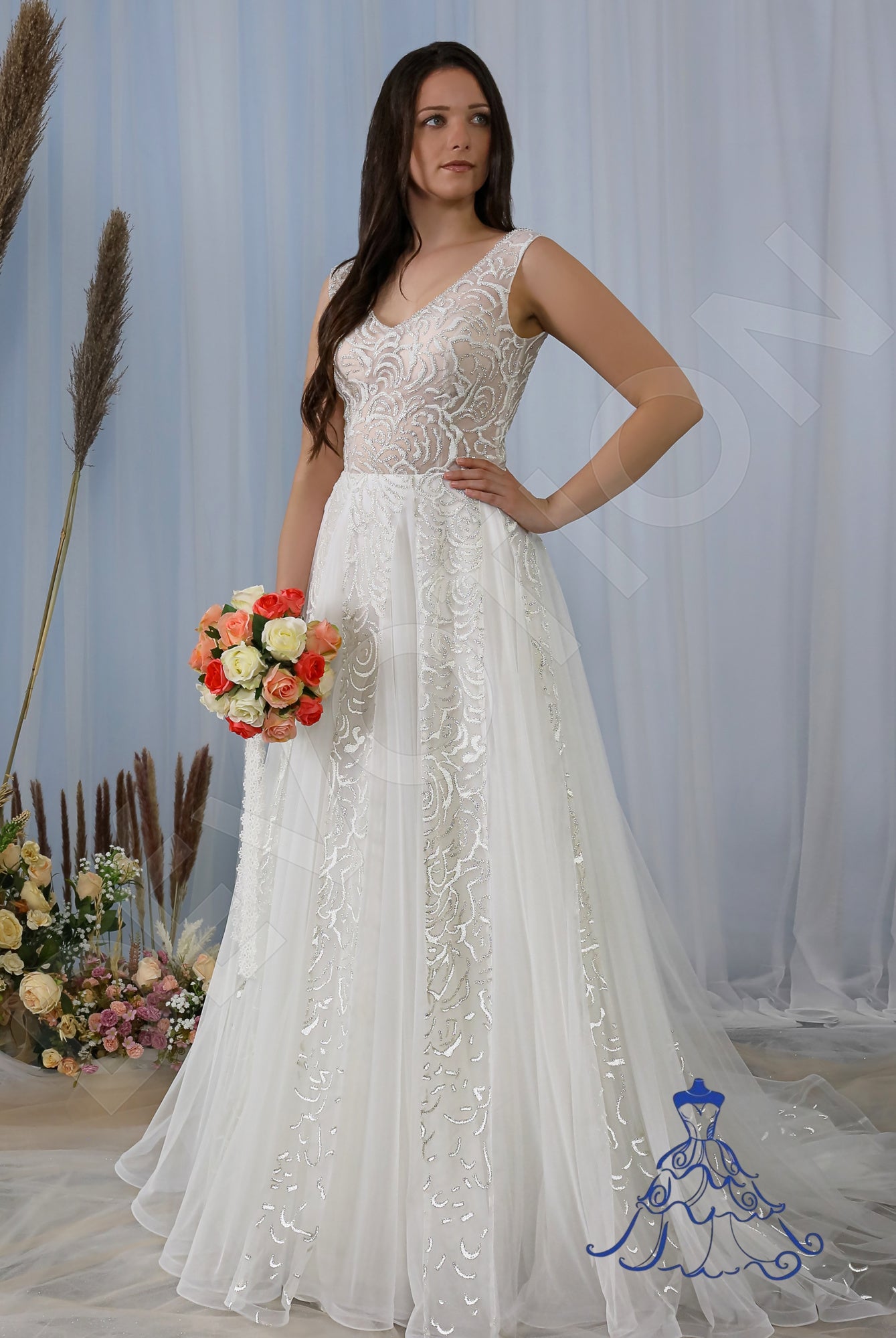 Meva Open back A-line Sleeveless Wedding Dress Front