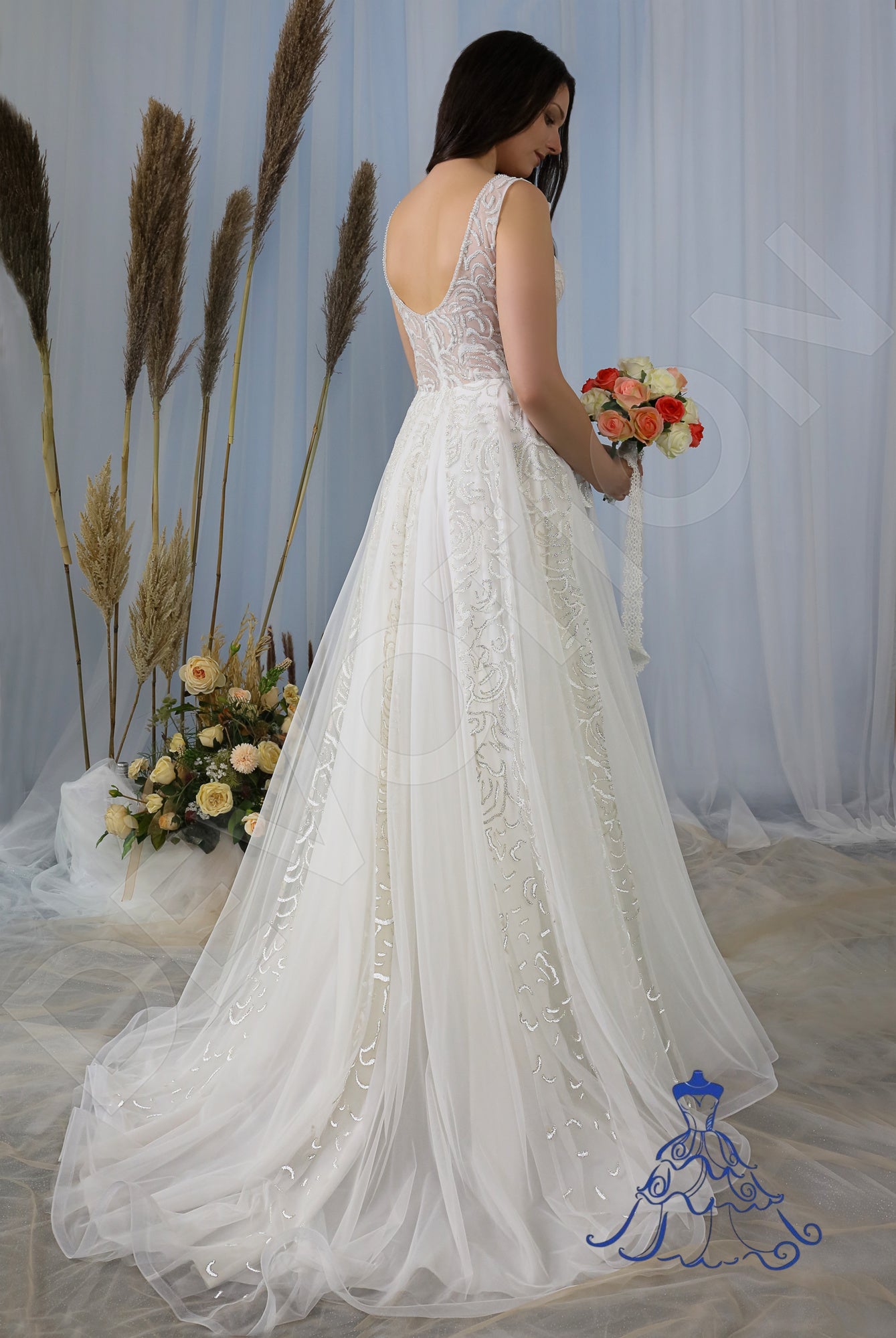 Meva Open back A-line Sleeveless Wedding Dress Back