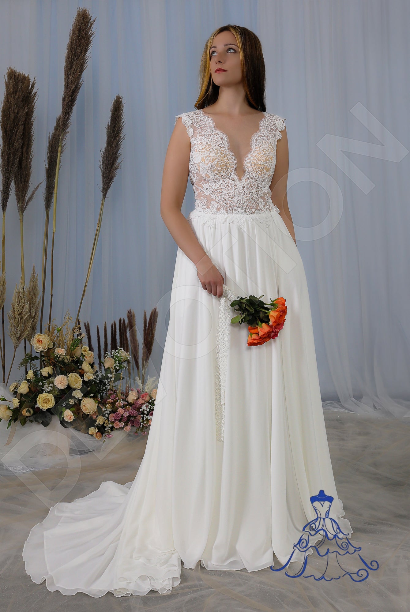 Minell A-line V-neck Ivory Wedding dress