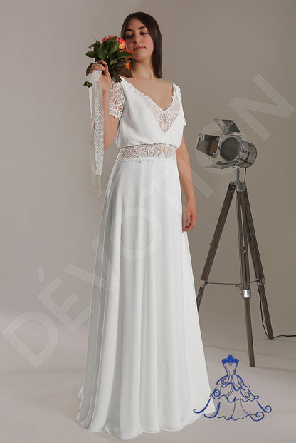 Valentina Open back A-line Short/ Cap sleeve Wedding Dress Front