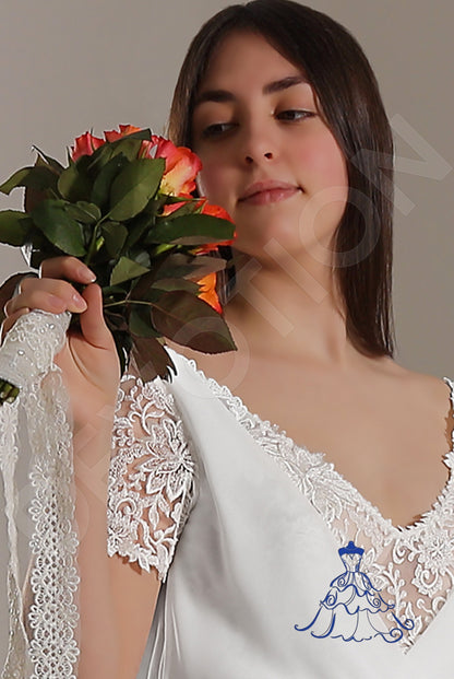Valentina Open back A-line Short/ Cap sleeve Wedding Dress 2