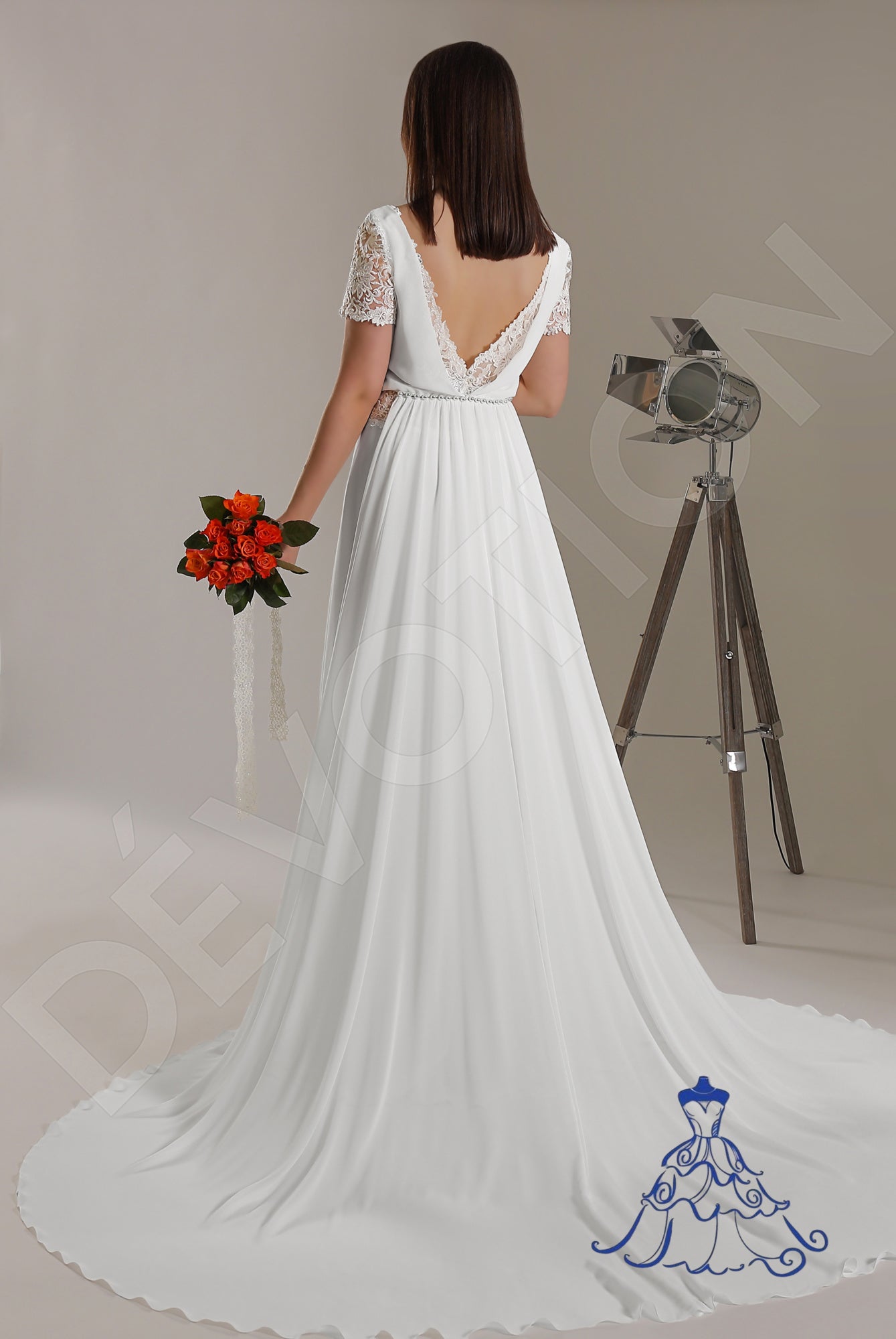 Valentina Open back A-line Short/ Cap sleeve Wedding Dress Back