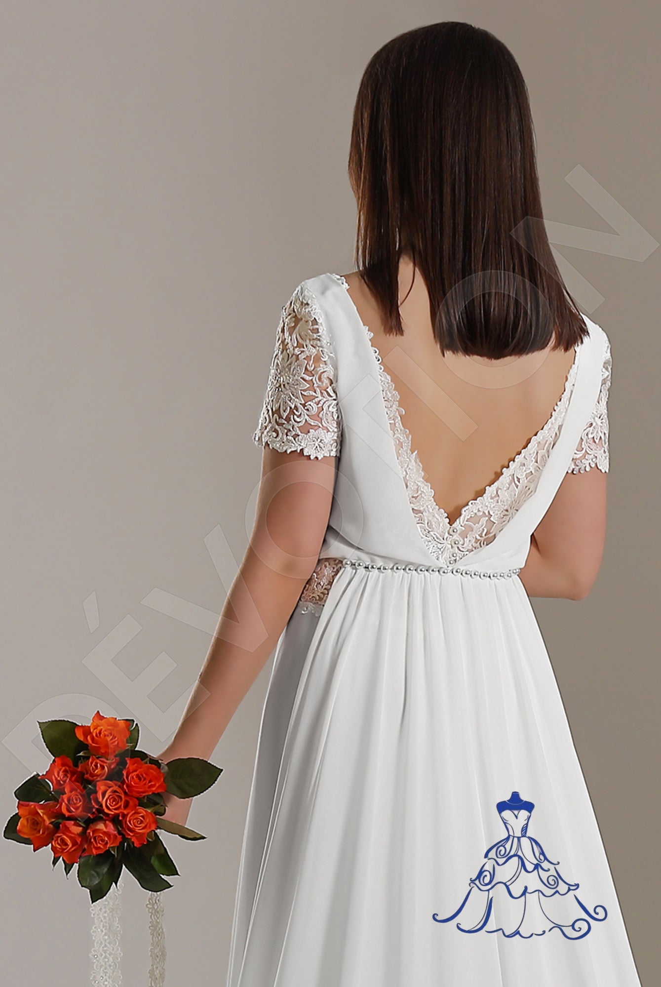 Valentina Open back A-line Short/ Cap sleeve Wedding Dress 5