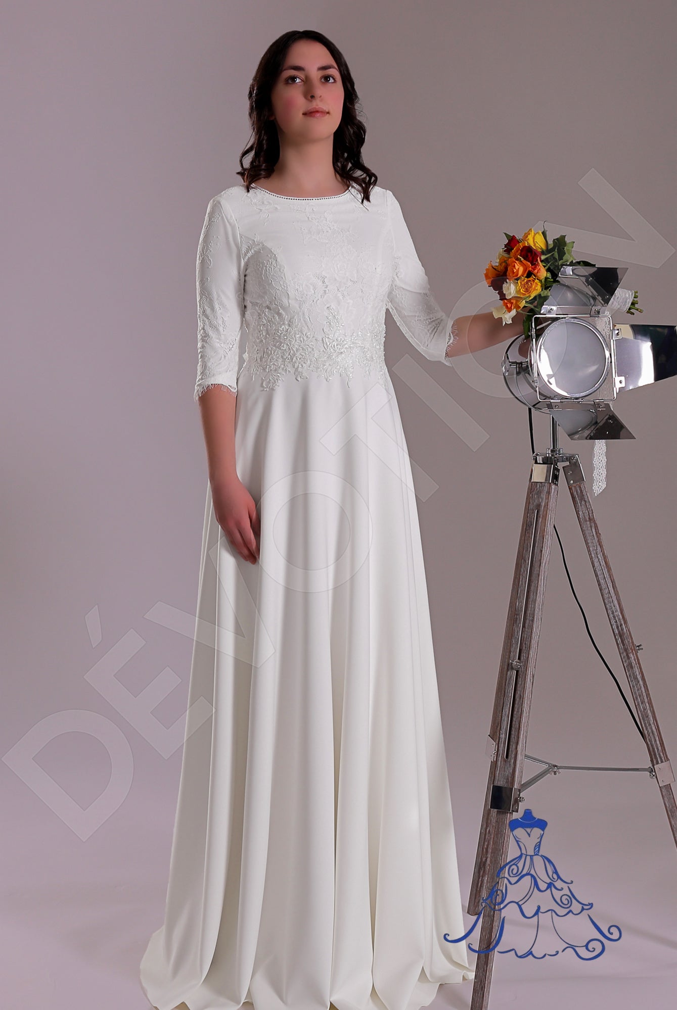 Frieda Full back A-line 3/4 sleeve Wedding Dress Front