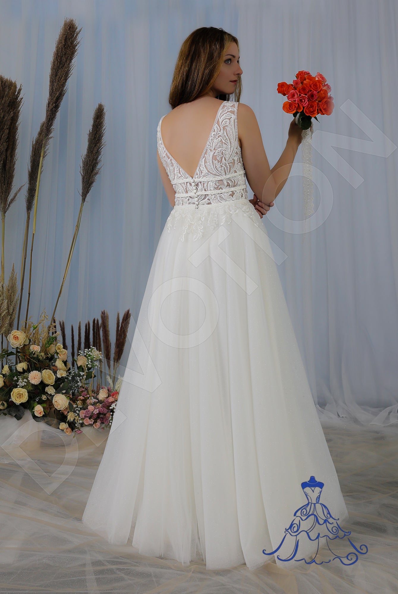 Naemi Open back A-line Sleeveless Wedding Dress Back