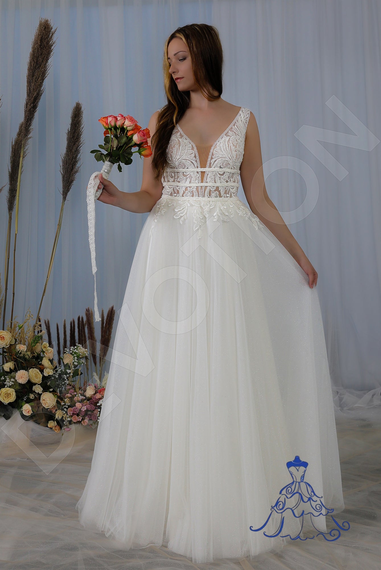 Naemi A-line Deep V-neck Ivory Wedding dress