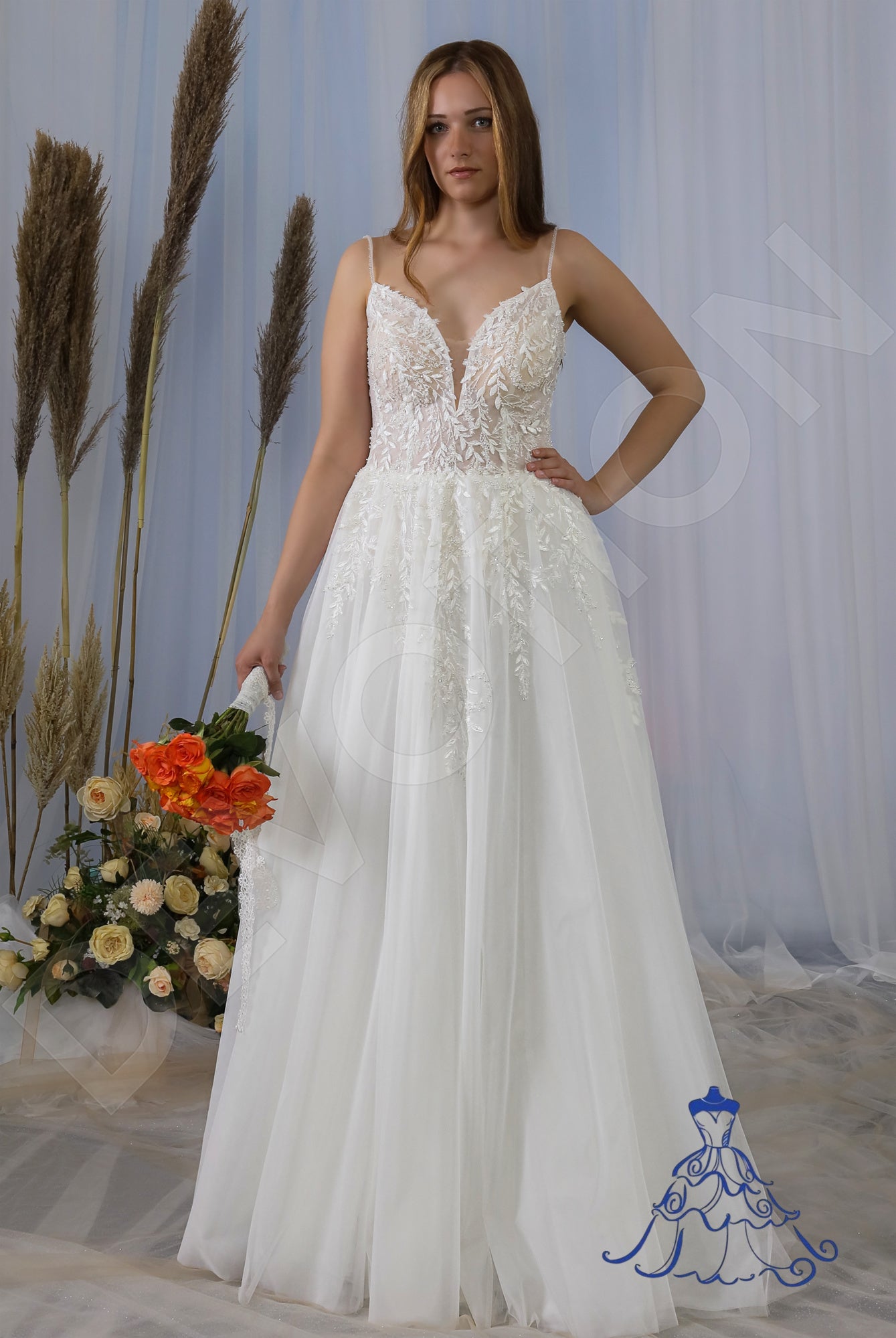 Neyla A-line Deep V-neck Ivory Wedding dress