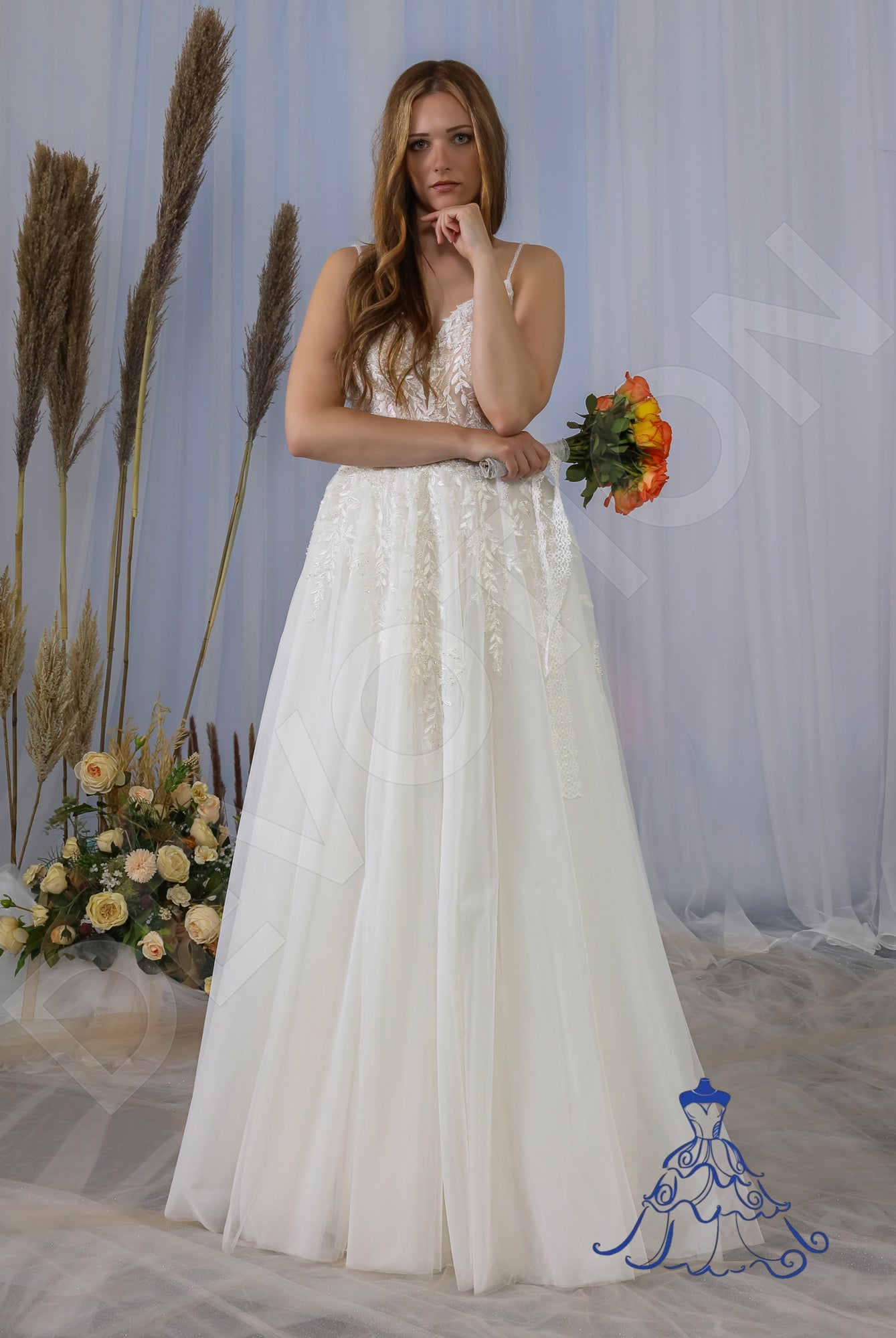Neyla A-line Deep V-neck Ivory Wedding dress